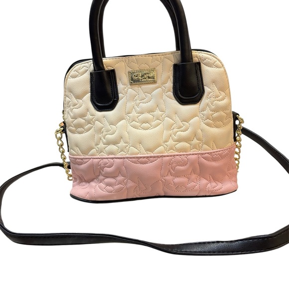 Luv BETSEY JOHNSON Unicorn Satchel Pink & Ivory Quilted Dome Crossbody LBDENA - Picture 2 of 11